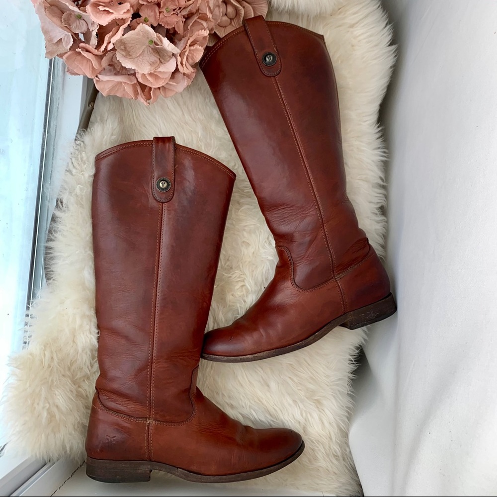 Frye Melissa Button Cognac Brown Tall Riding Boots